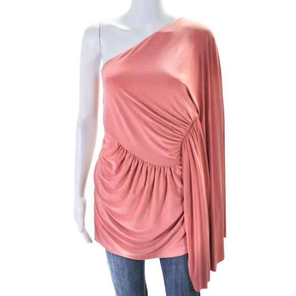 Misa Los Angeles Parvaneh Coral Pink Jersey One Shoulder Draped Mini Dress M - Picture 4 of 10